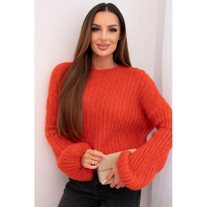 K-Fashion Dámsky mohérový sveter s puzdrovými rukávmi malinová 66892807