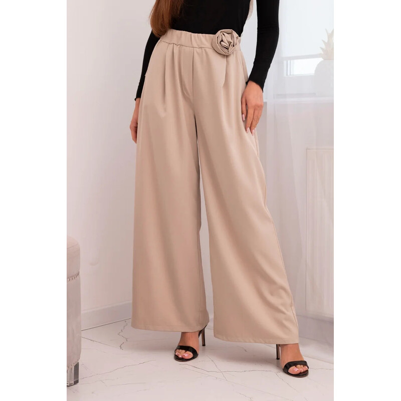 K-Fashion Dámske elegantné nohavice so širokými nohavicami a ozdobným 66892873