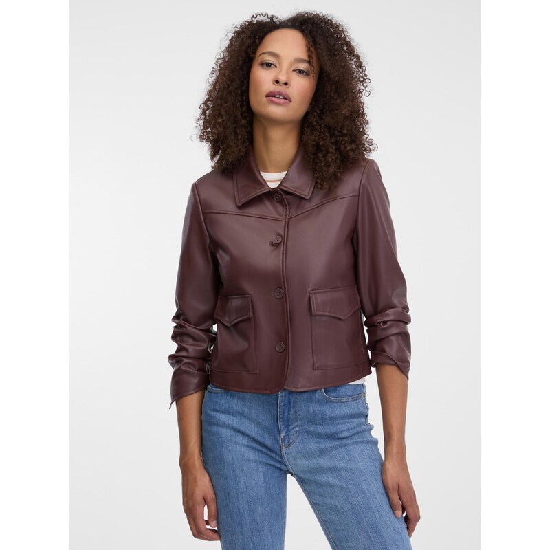 Orsay Tmavohnedá dámska kožená bunda 66903438
