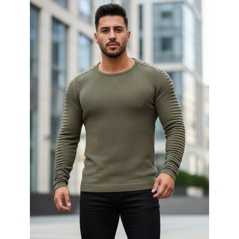 Buďchlap Trendový khaki sveter 20413833