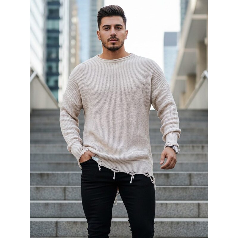 Buďchlap Štýlový predĺžený sveter v béžovej farbe 36955417