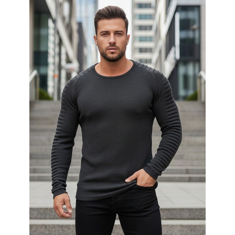 Dstreet Moderný pánsky sveter so zaujímavými rukávmi šedý 63330799