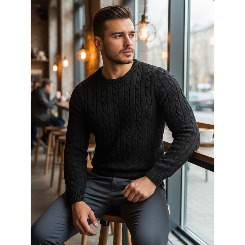 Dstreet Čierny pletený sveter pre mužov 64343167