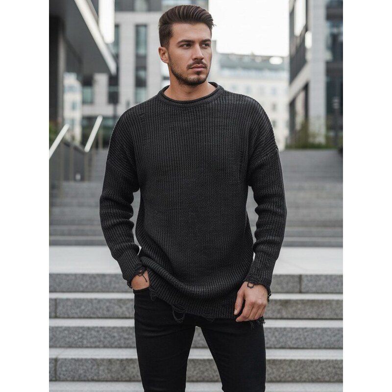 Buďchlap Štýlový predĺžený sveter v tmavošedej farbe 36955416