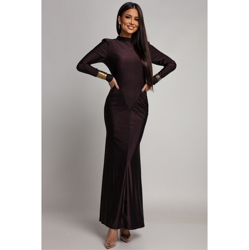 miadresses.sk Hnedé priliehavé šaty s riasením 66909950