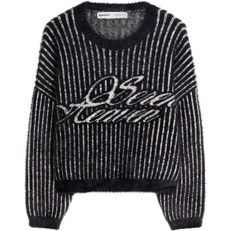 Bershka Sveter čierna / biela 66916505