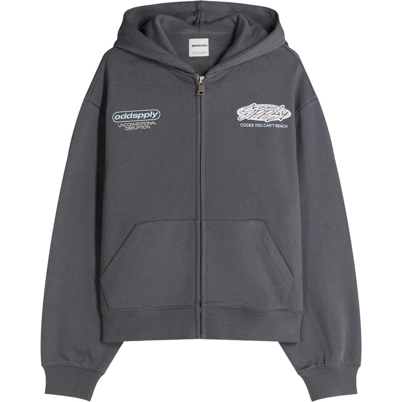 Bershka Tepláková bunda pastelovo modrá / tmavosivá / šedobiela 66916511