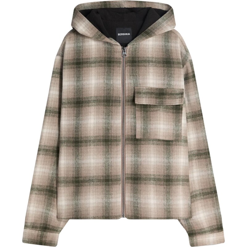 Bershka Prechodná bunda tmavohnedá / kaki / biela 66916619