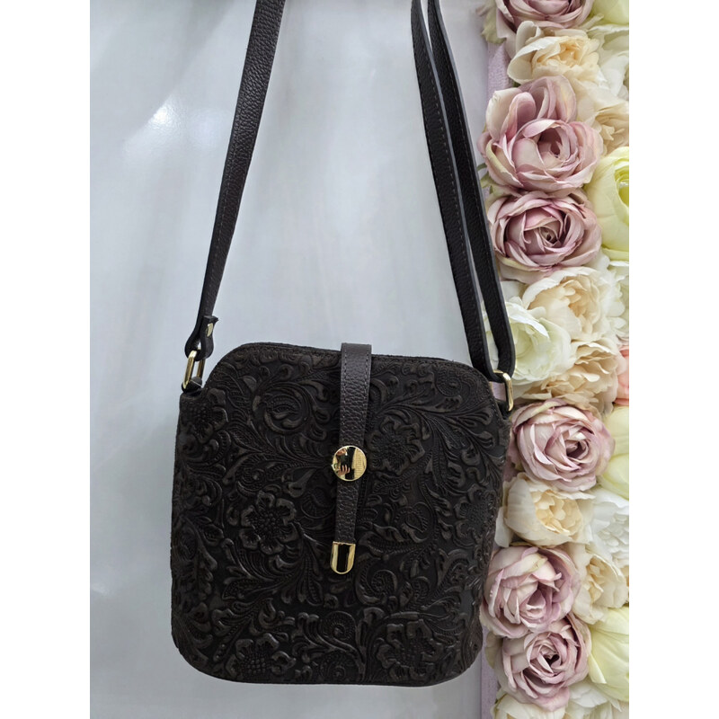 Katrins Fashion Tmavohnedá kožená crossbody kabelka Grosso 66926291