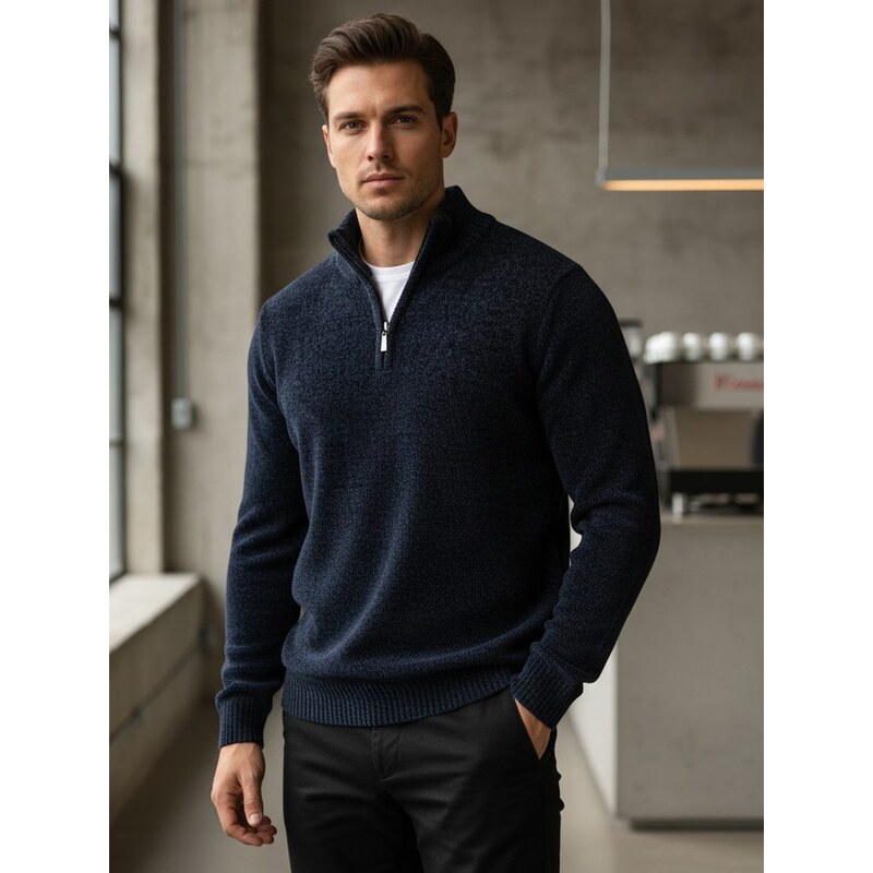 Dstreet Trendy modrý sveter pre mužov na zips 66926715