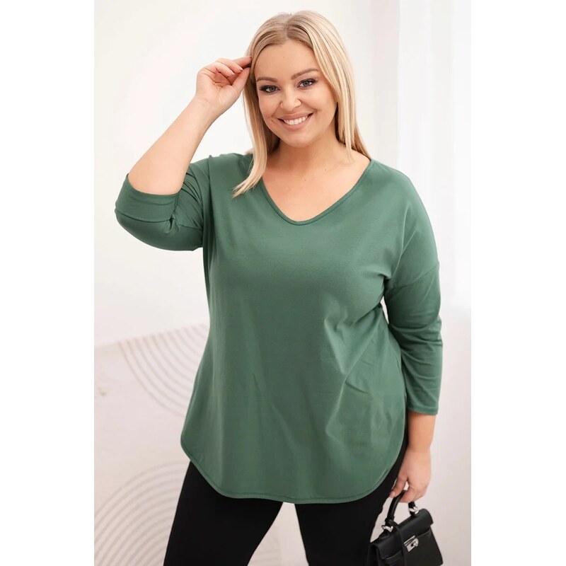 Kesi Dámska bavlnená blúzka Plus Size s výstrihom do V a ohrnovacími 67425442