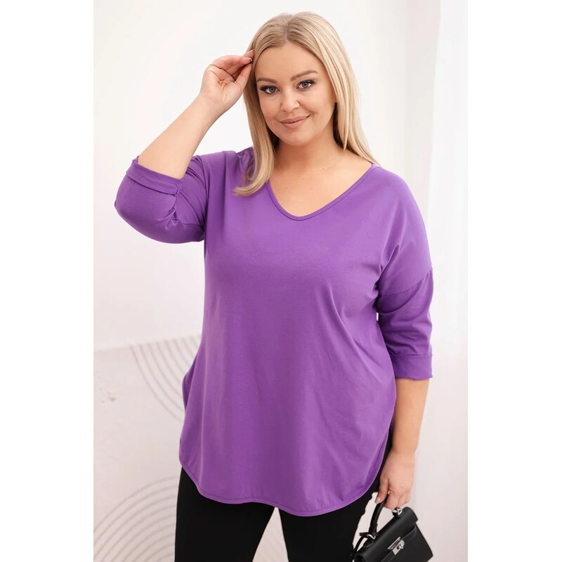 Kesi Dámska bavlnená blúzka Plus Size s výstrihom do V a ohrnovacími 67425443