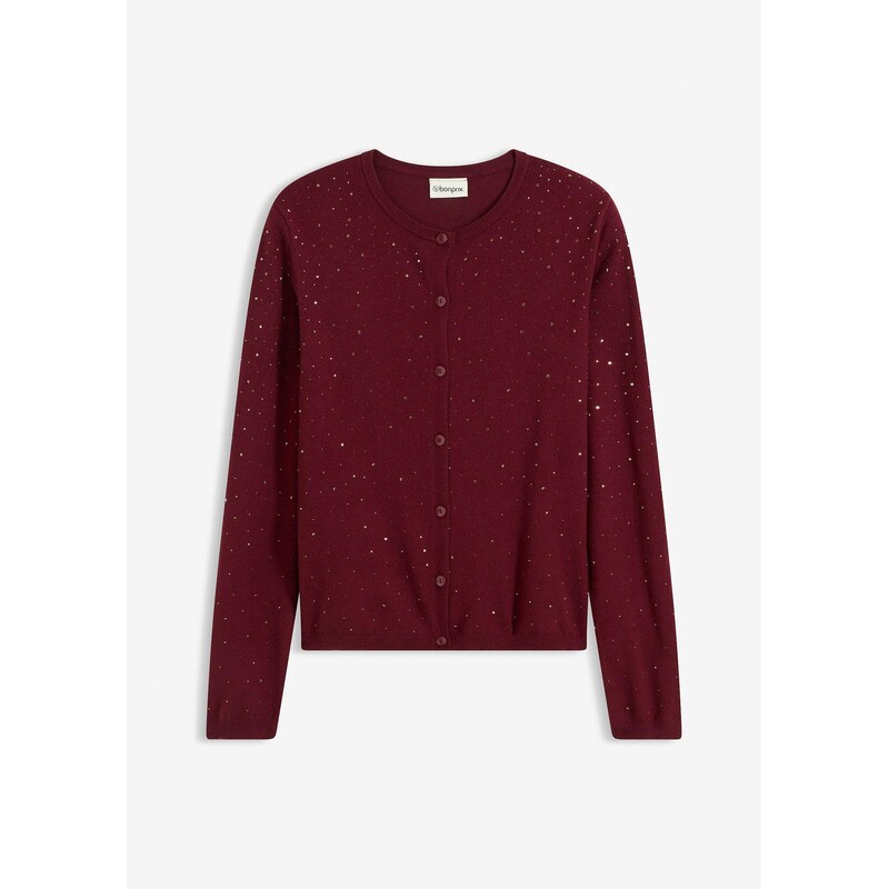 bonprix Pletený sveter s ligotavými kamienkami, farba červená 66940091