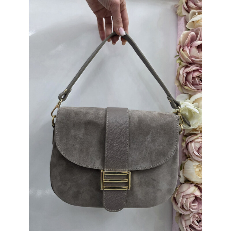 Katrins Fashion Sivá kožená crossbody kabelka Italy 66940344