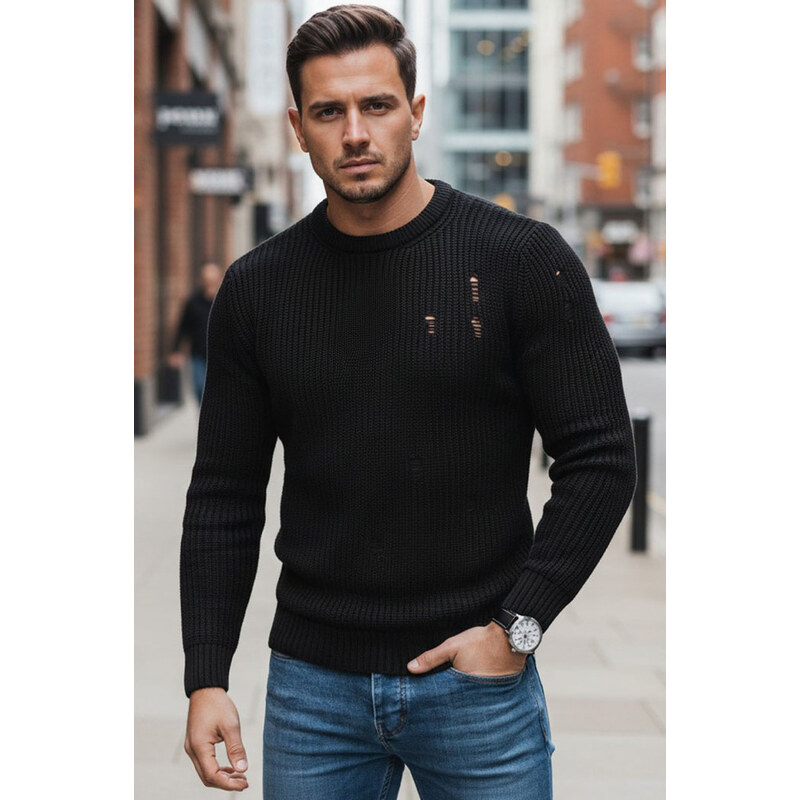 BASIC Čierny pánsky klasický sveter WX1991 36735215