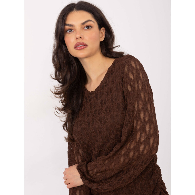 Italy Moda Hnedé mikinové šaty s dlhým rukávom 66943043