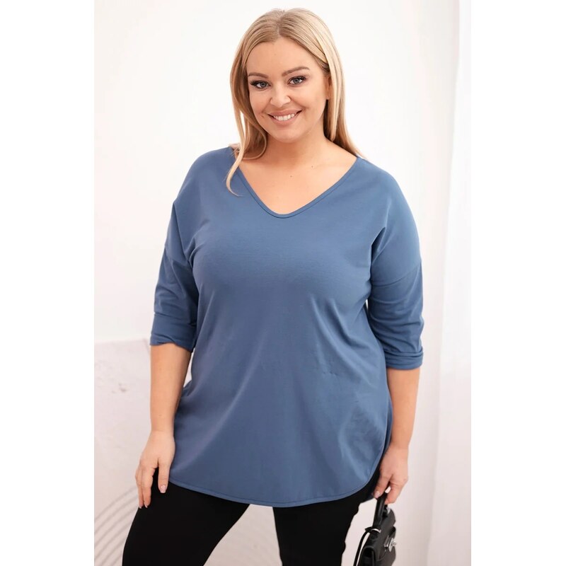 Kesi Dámska bavlnená blúzka Plus Size s výstrihom do V a ohrnovacími 67425429