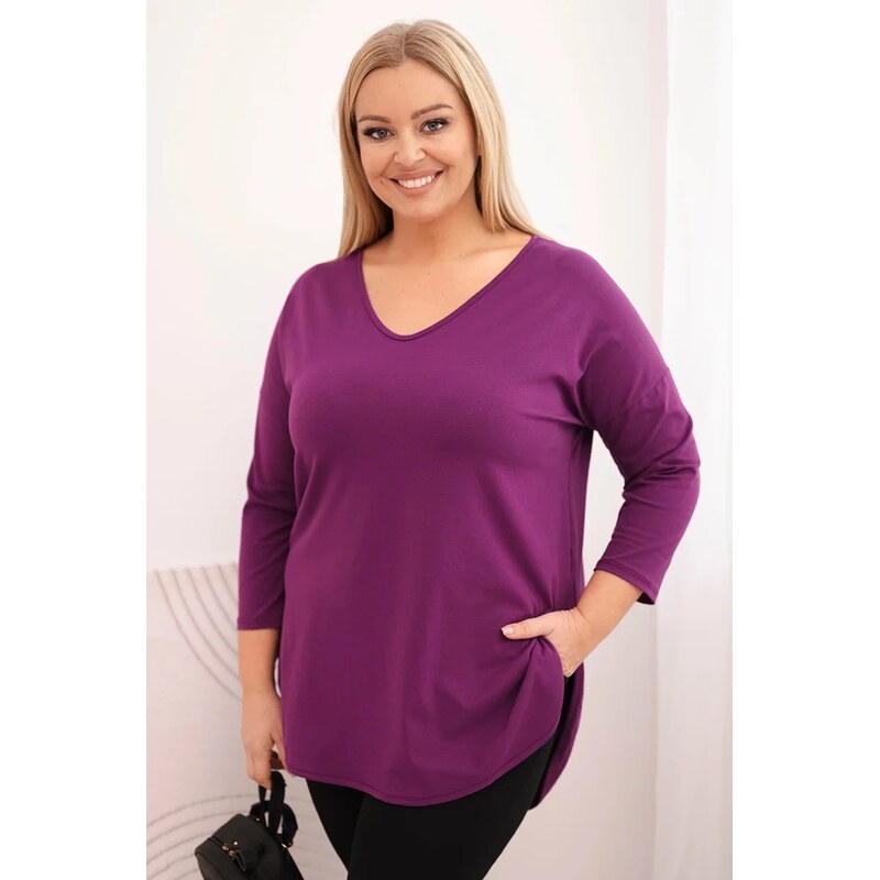 Kesi Dámska bavlnená blúzka Plus Size s výstrihom do V a ohrnovacími 67425430