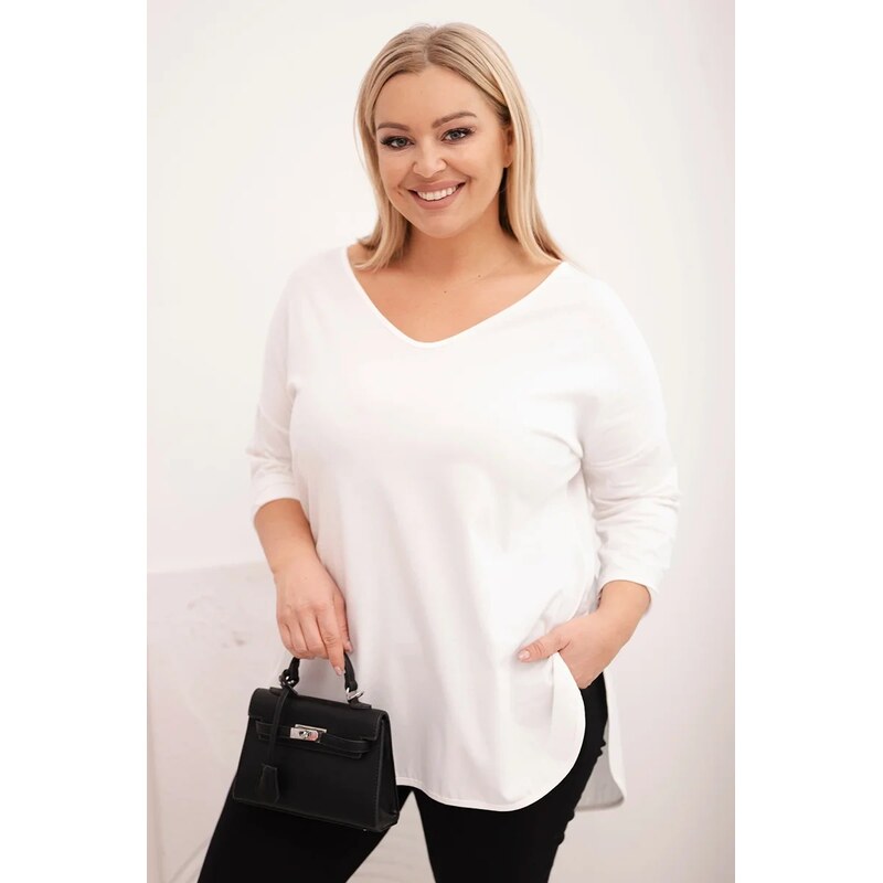 Kesi Dámska bavlnená blúzka Plus Size s výstrihom do V a ohrnovacími 67425431