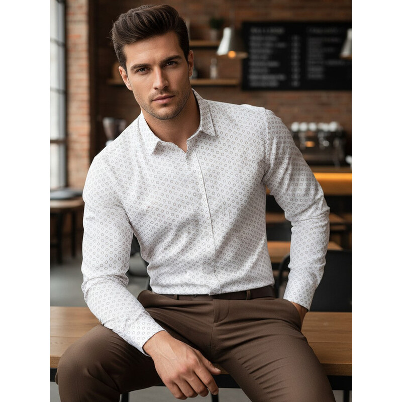 BASIC Pánska biela vzorovaná košeľa DX2437 40880643