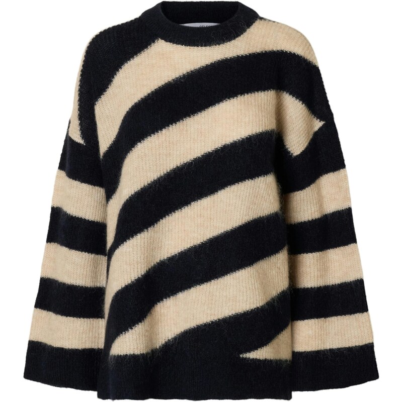 SELECTED Sveter SLFALMINA krémová / tmavomodrá 66952032