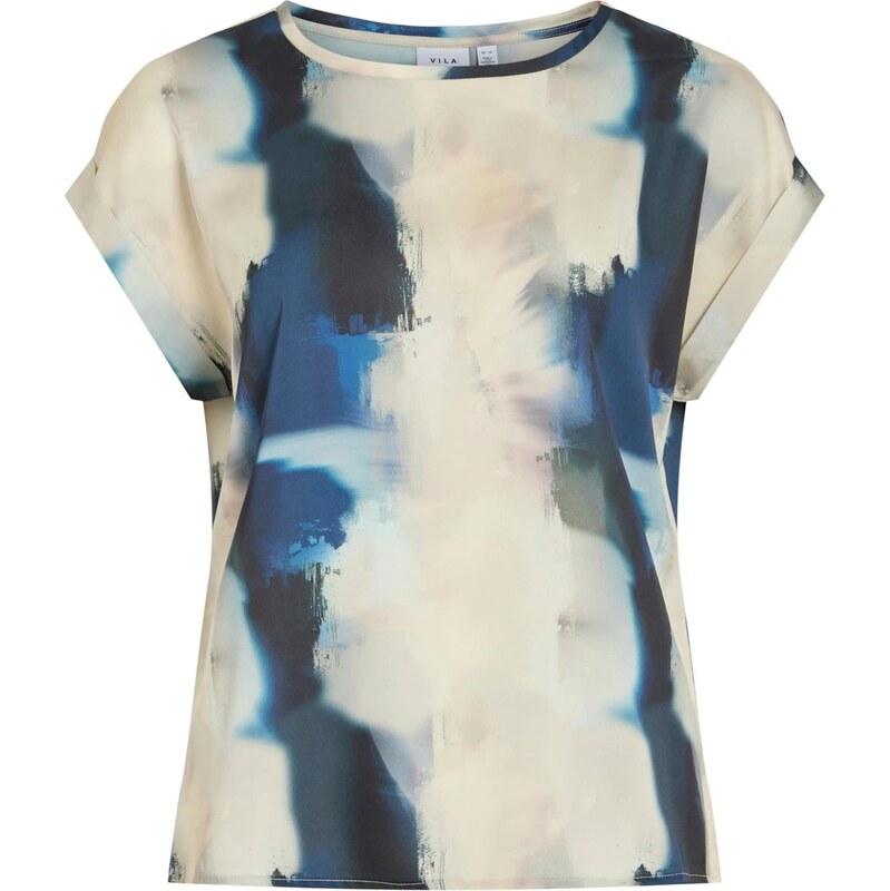 VILA Blúzka VIEllette béžová / námornícka modrá / tmavomodrá 66952054