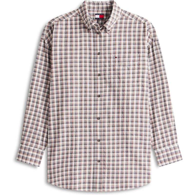 Tommy Jeans Blúzka krémová / svetlohnedá / tmavosivá / tmavočervená 66952079