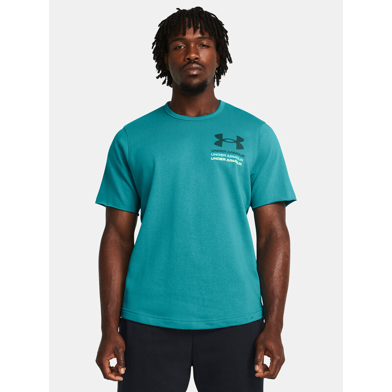 Petrolejové športové tričko Under Armour UA Rival Terry SS Colorblock 52521214