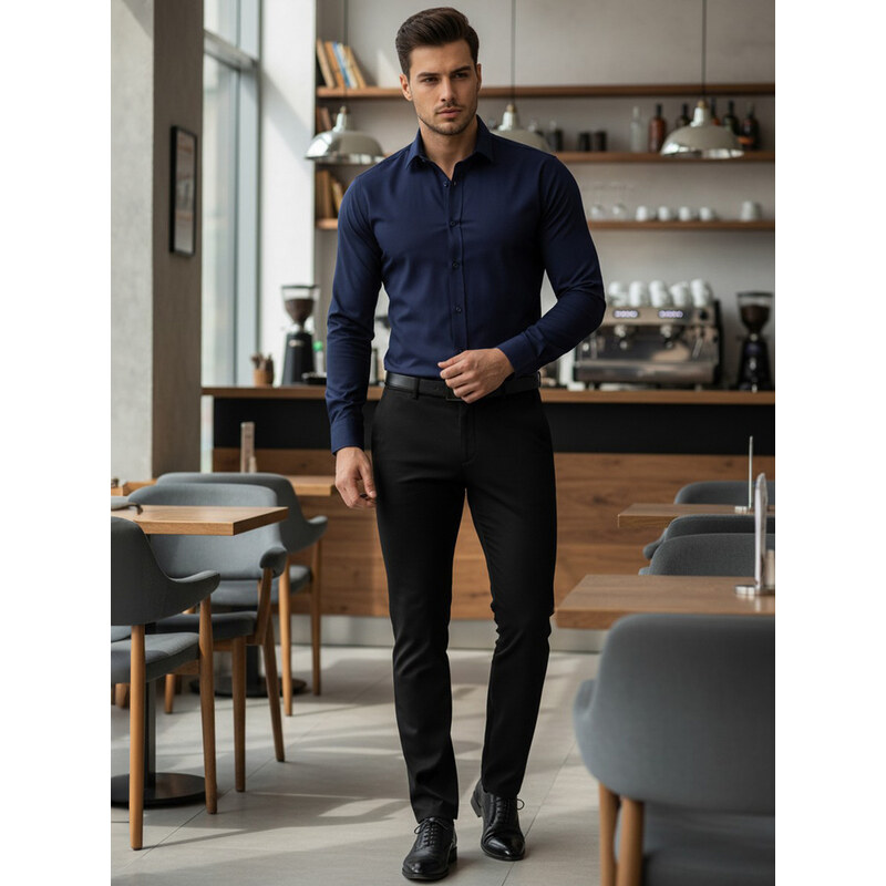 BASIC Tmavomodrá elegantná pánska košeľa DX2477 43350330