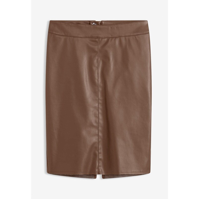 bonprix Koženková sukňa, ceruzkový strih, farba hnedá 45882155