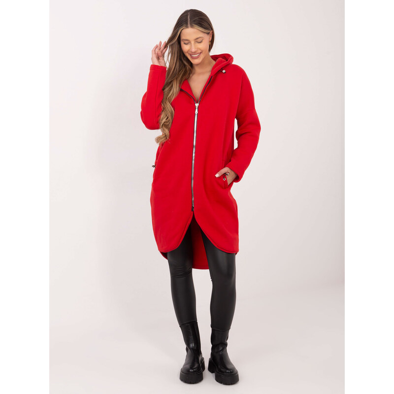 RUE PARIS Dámska dlhá červená mikina s kapucňou RV-BL-4858-1.99P-red 57952637