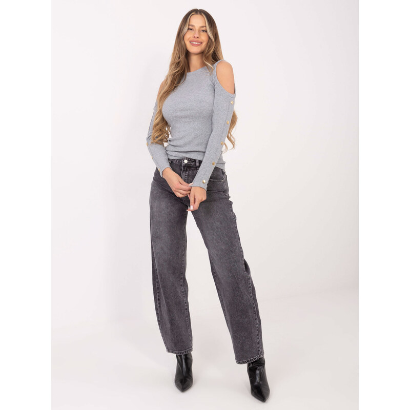 RUE PARIS Svetlo šedé dámske tričko s prestrihmi na ramenách RV-BZ 57947301