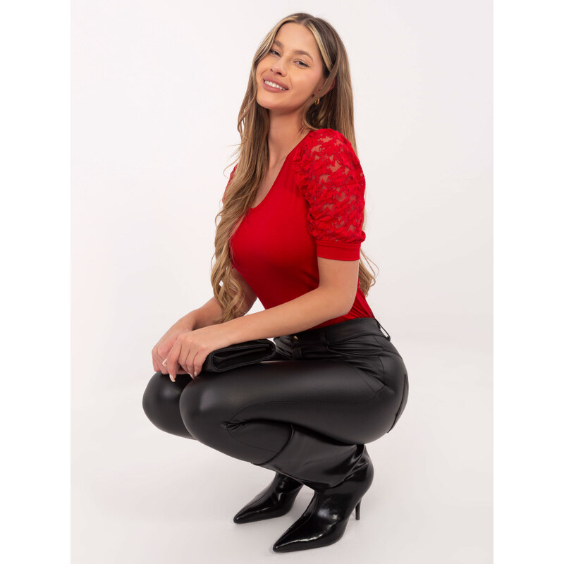 RUE PARIS Dámske červené tričko s čipkou TP-BZ-5552.70-red 57956389