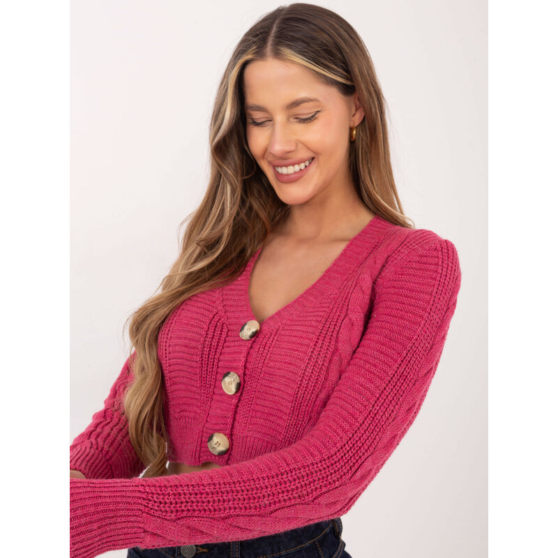 RUE PARIS Fuchsiový krátky sveter LC-SW-A4.40X-fuchsia pink 57948114