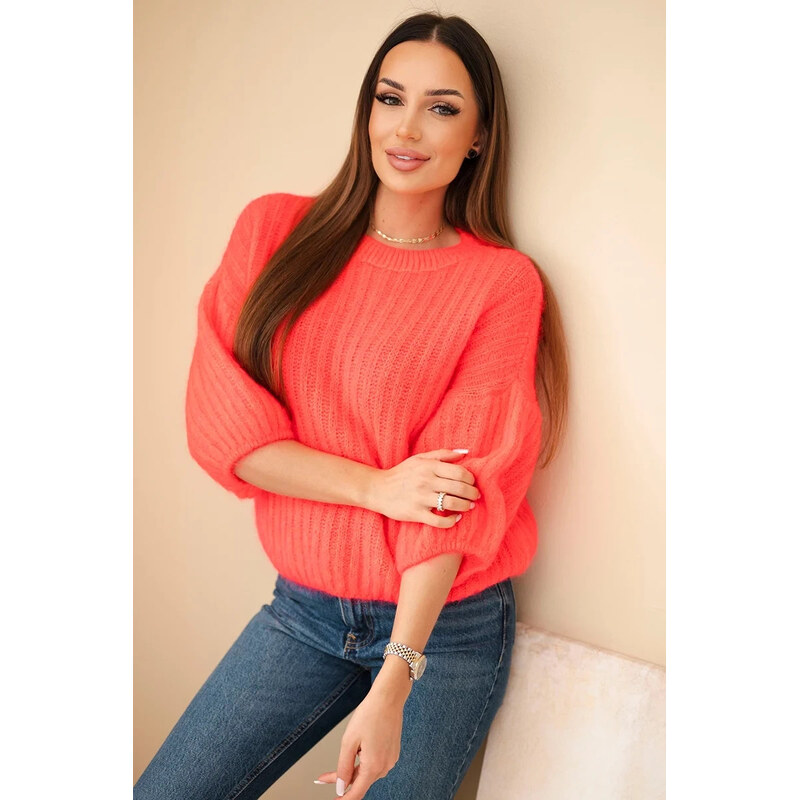 K-Fashion Dámsky mohérový sveter s krátkymi rukávmi malinová 66956953