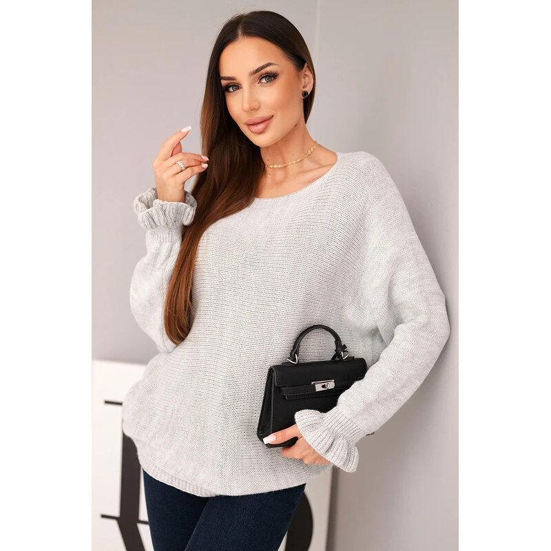 K-Fashion Dámsky mohérový sveter s nariasenými rukávmi a výrezom na 67757598