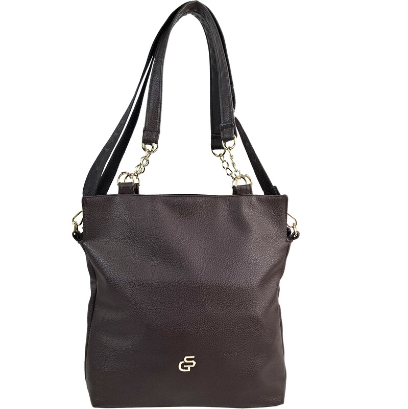 GROSSO Čokoládovo hnedá kabelka cez rameno so zlatými doplnkami 66972468