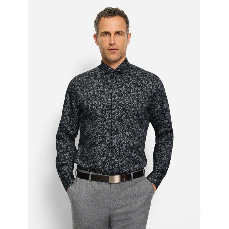 Pánska bavlnená tmavosivá vzorovaná košeľa OLYMP body fit 66974411