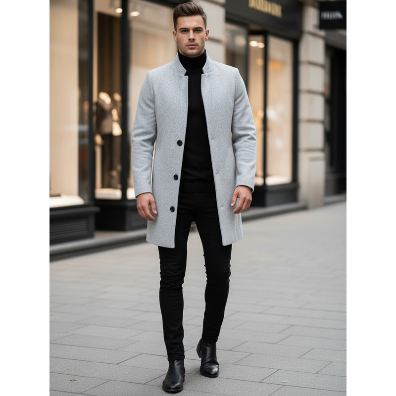 BASIC Svetlosivý pánsky dlhší kabát CX0428 28544699