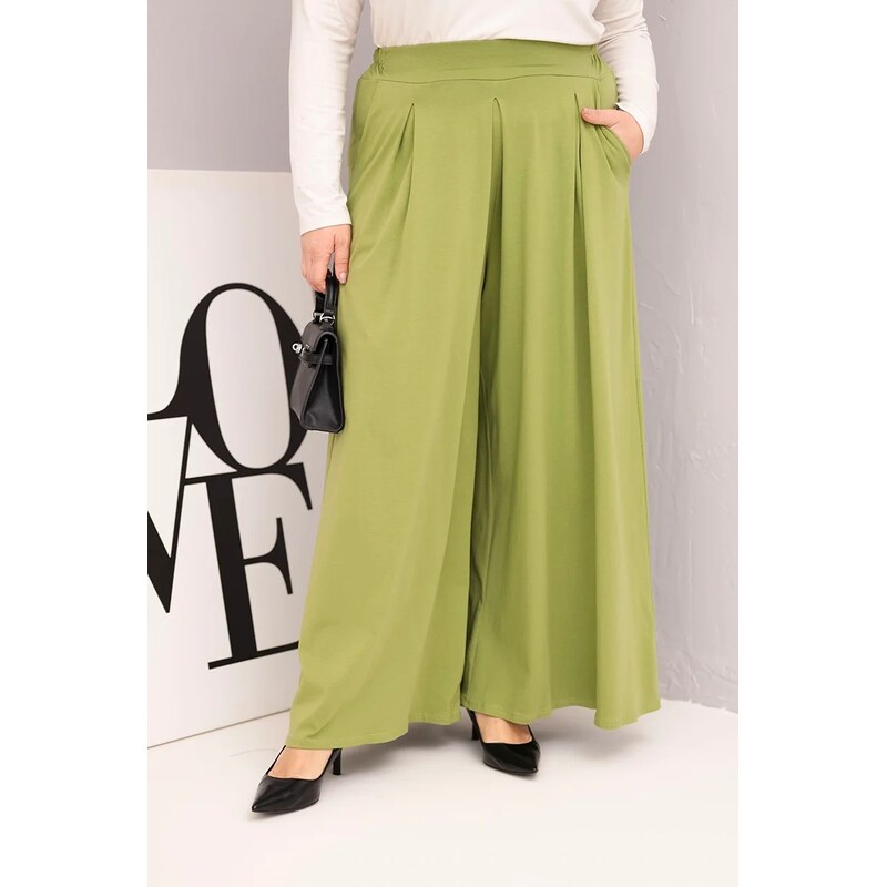 Kesi Włoski Dámske bavlnené nohavice Plus Size s širokou nohavicou a 66937061