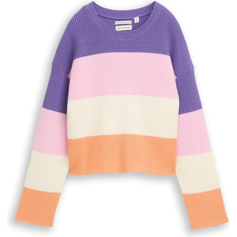 TOM TAILOR Sveter tmavofialová / oranžová / ružová / biela ako vlna 66976698