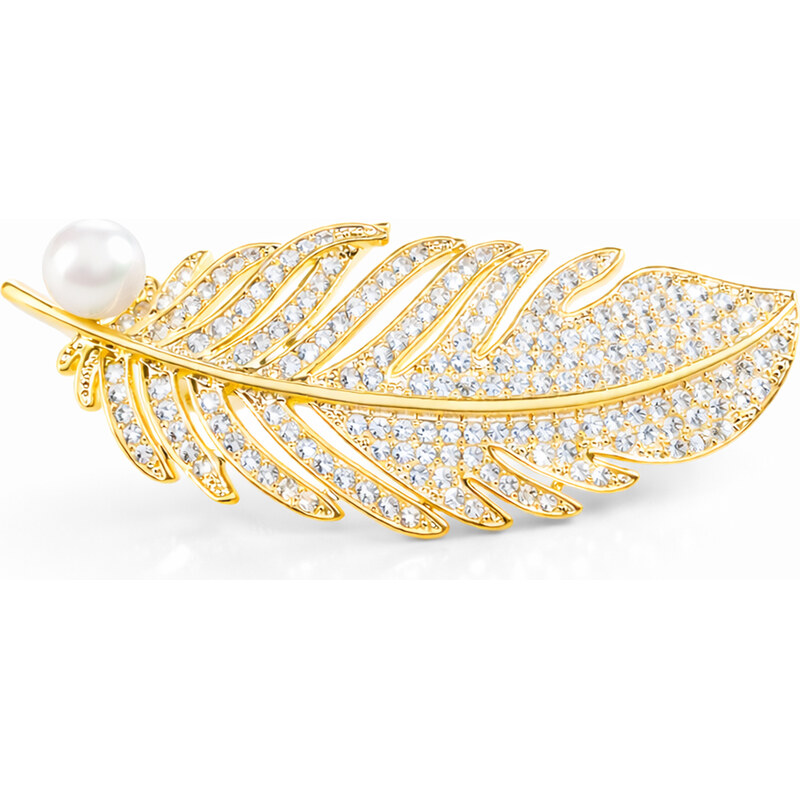 Troli Brošňa pozlátené pierko s pravou perlou Zlato 66582757