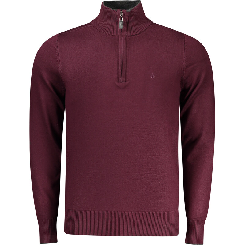 COVERI MOVING Pánsky červený sveter s polovičným zipsom 66995783