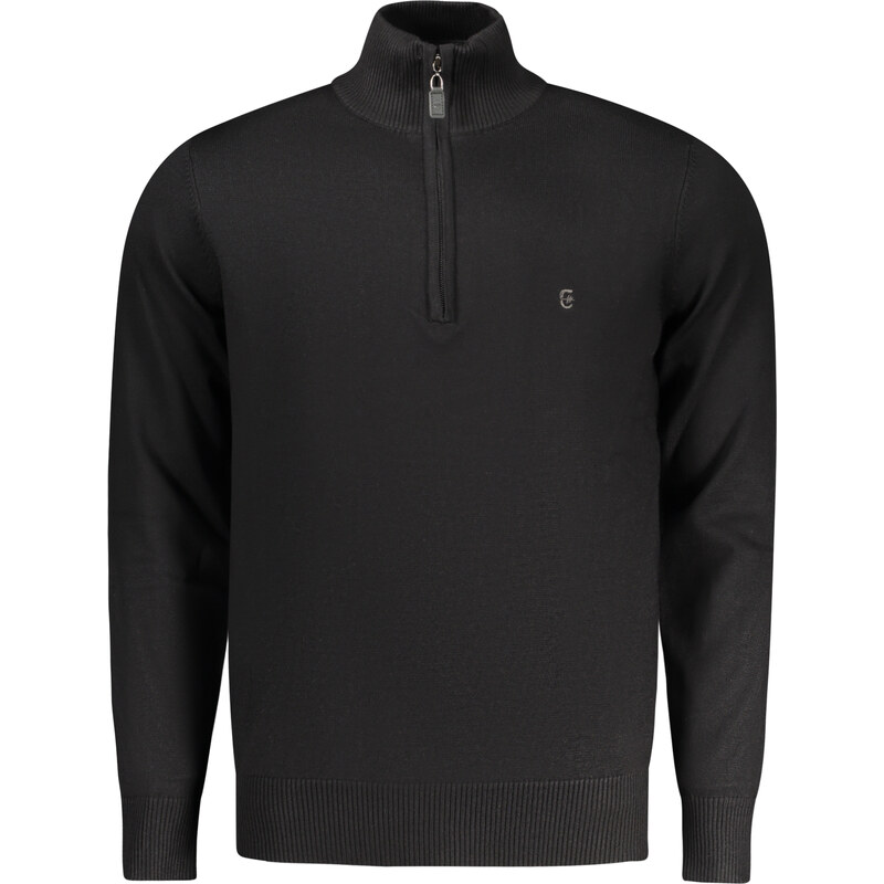 COVERI MOVING Pánsky čierny sveter s polovičným zipsom 66995719