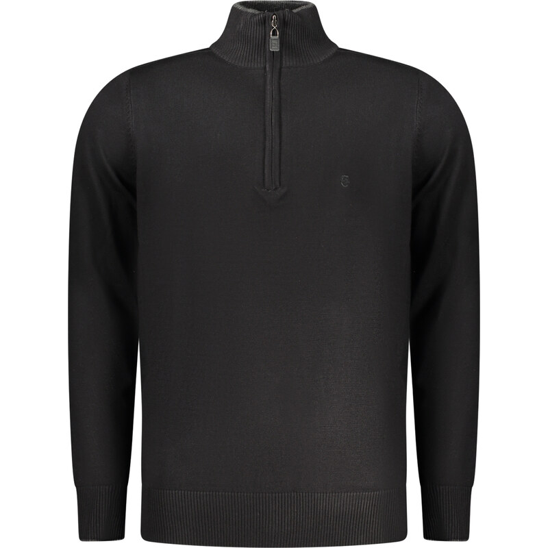 COVERI MOVING Pánsky čierny sveter s polovičným zipsom 66995762