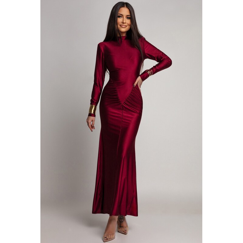 miadresses.sk Bordové priliehavé šaty s riasením 66989098