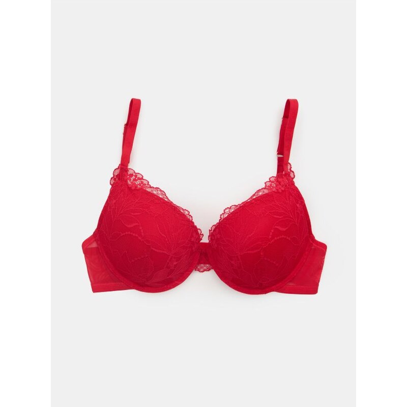 Sinsay - Podprsenka Extra Push-Up s krajkou - červená 66997931