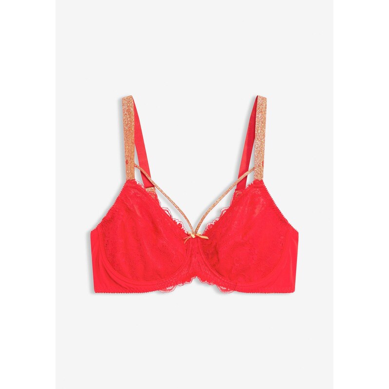 bonprix Podprsenka minimizer s lesklými podväzkami, farba červená 66995373