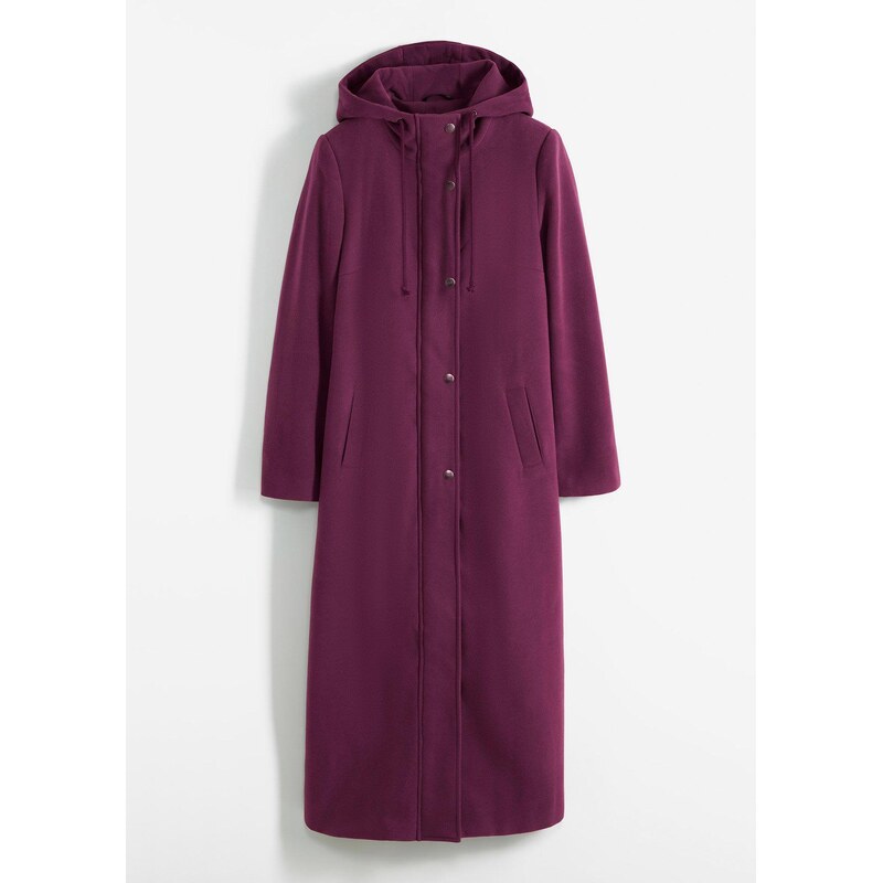 bonprix Kabát z vlnenej imitácie, maxi dĺžka, farba fialová 66363325