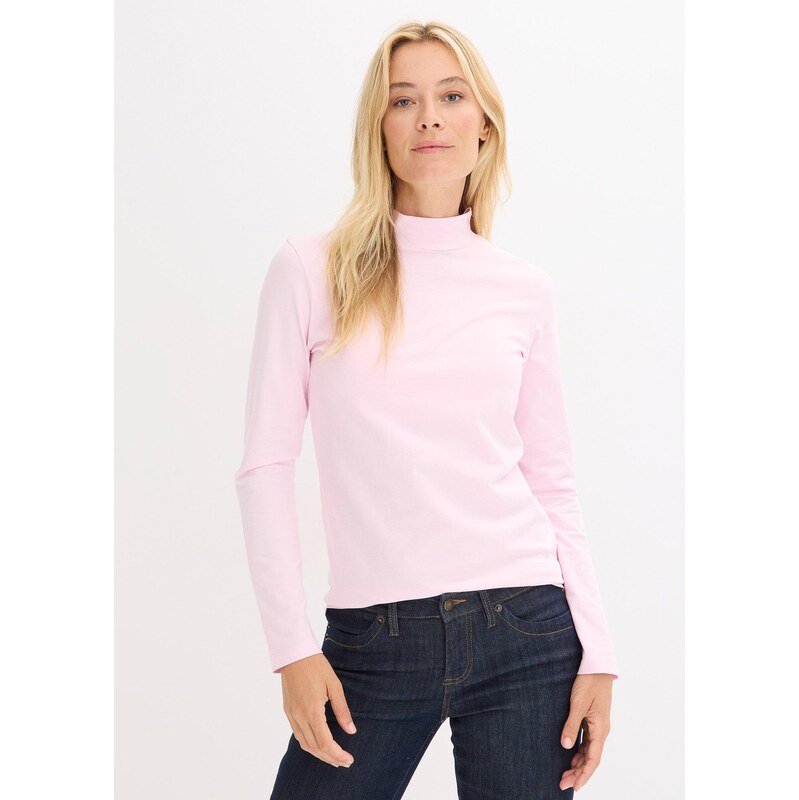 bonprix Tričko s dlhým rukávom, priliehavé, farba ružová 66995382